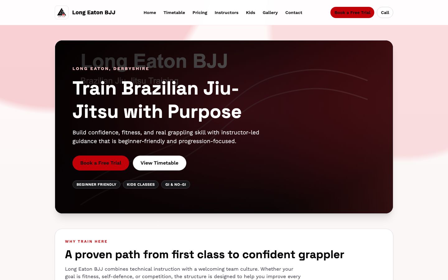 Long Eaton BJJ Website hero image